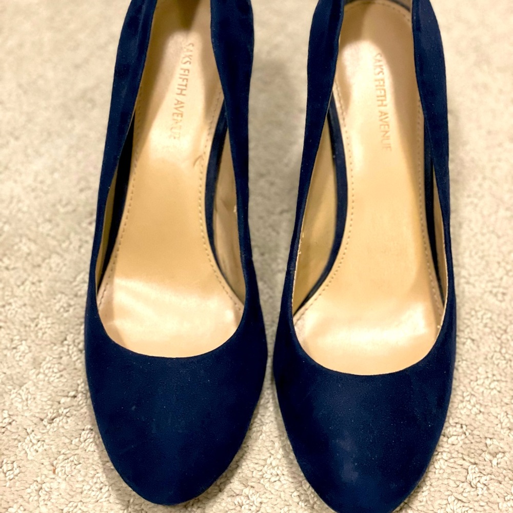 Blue suede Saks Fifth Ave pumps